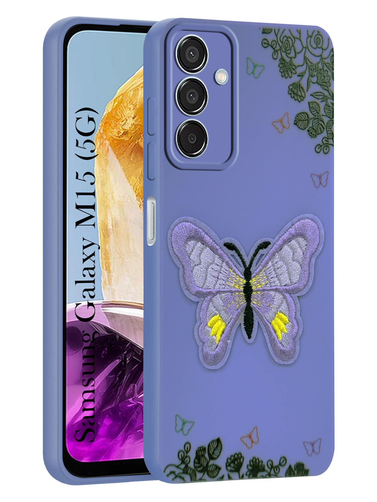 For Samsung Galaxy M15 5G Back Cover Case (Soft Butterfly Embroidery | Women Teen Girls | Camera Protection| Matte Silicone)