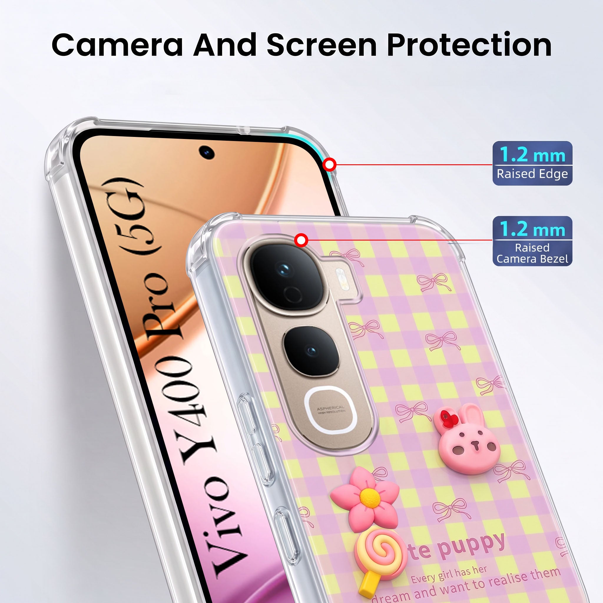 For Vivo Y400 Pro Back Cover Case (3D Cute Cartoons | Hard Back Side Soft | Matte Premium Finish | HD Printing)