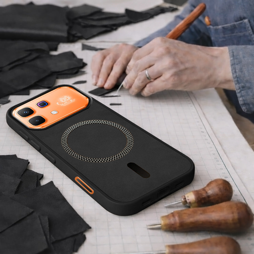 For Infinix Note 60 Pro 5G Back Cover Case Leather Finish (MagSafe Compatible Wireless Charging | Soft Touch | Camera Bump Protection)