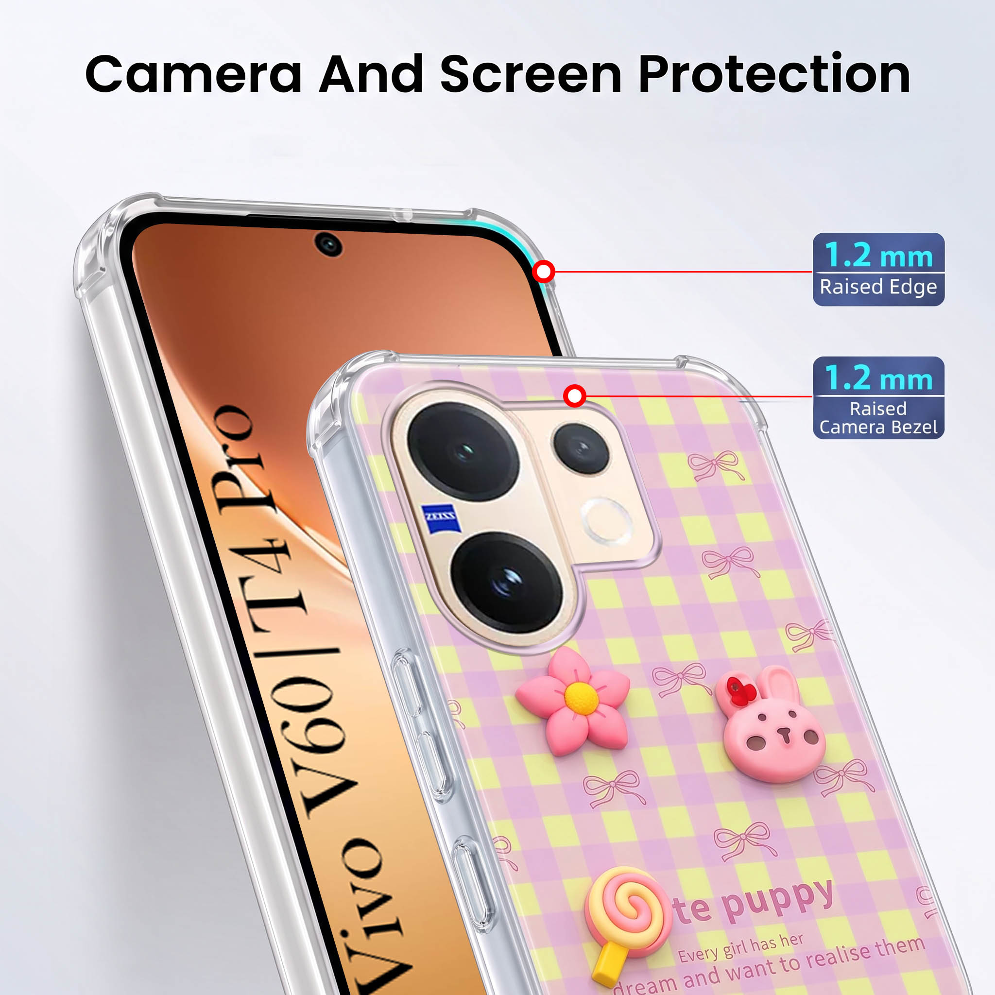 For Vivo V60 | Vivo T4 Pro Back Cover Case (3D Cute Cartoons | Hard Back Side Soft | Matte Premium Finish | HD Printing)