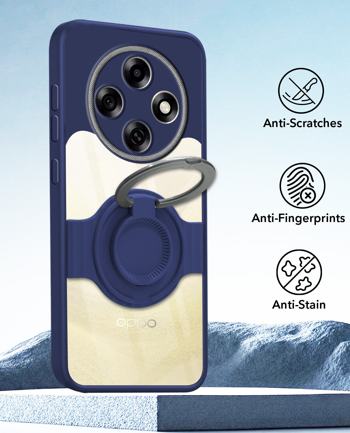 For Oppo F31 Pro Back Cover Case with stand (Built-in Ring Holder Kickstand | Lifetime Anti Yellow | Camera Protection)