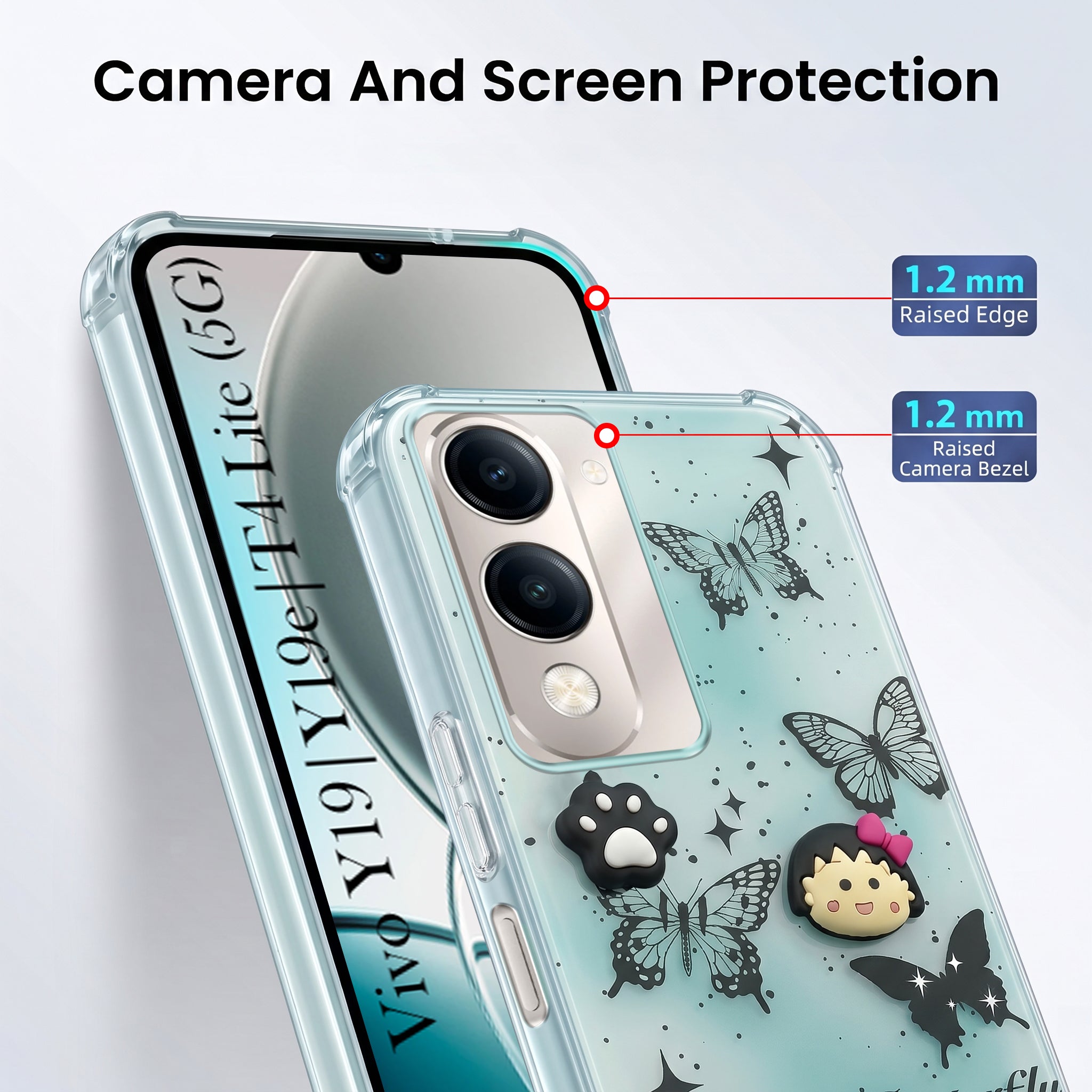 For Vivo Y19 | Vivo Y19e | Vivo T4 Lite Back Cover Case (3D Cute Cartoons | Hard Back Side Soft | Matte Premium Finish | HD Printing)