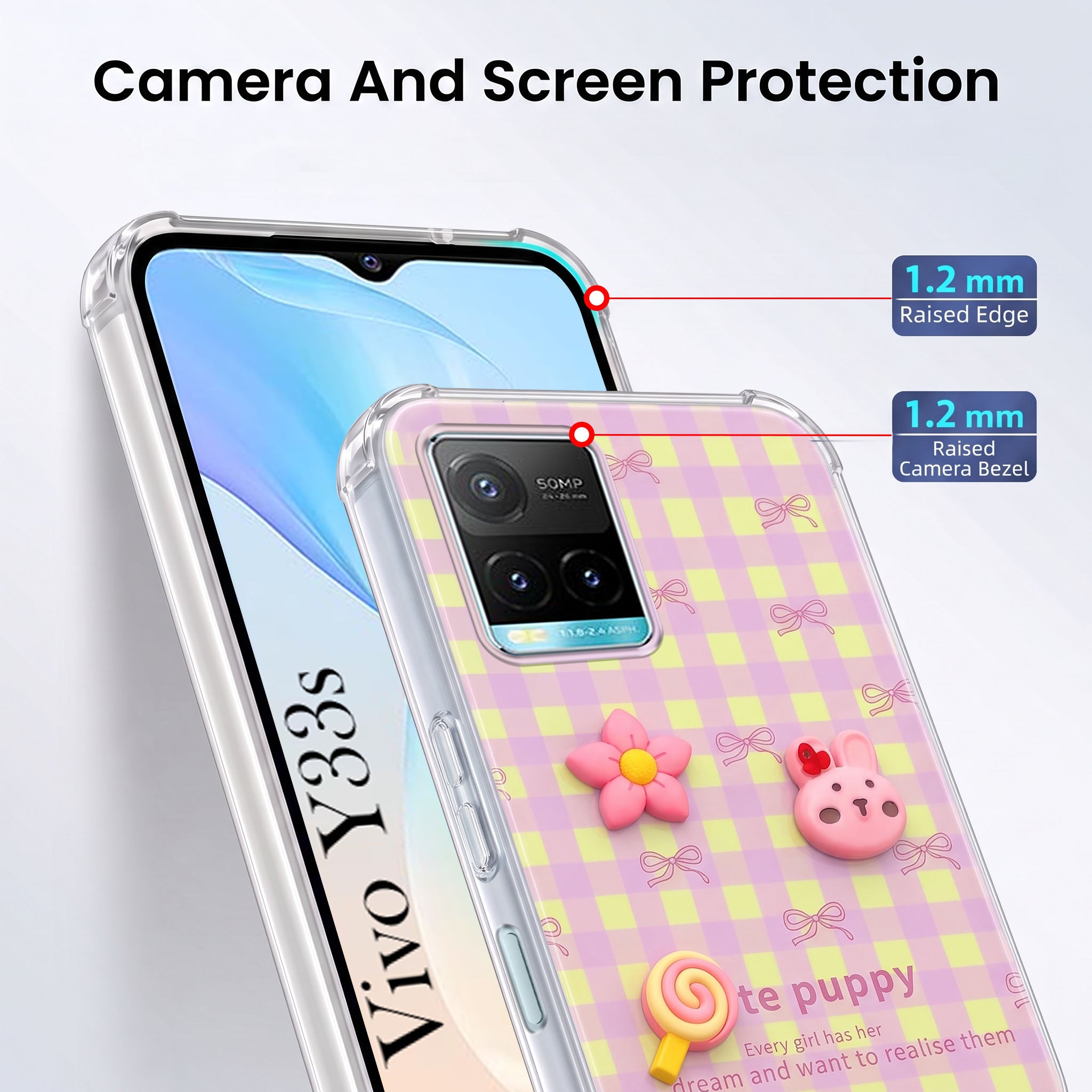 For Vivo Y33s Back Cover Case (3D Cute Cartoons | Hard Back Side Soft | Matte Premium Finish | HD Printing)
