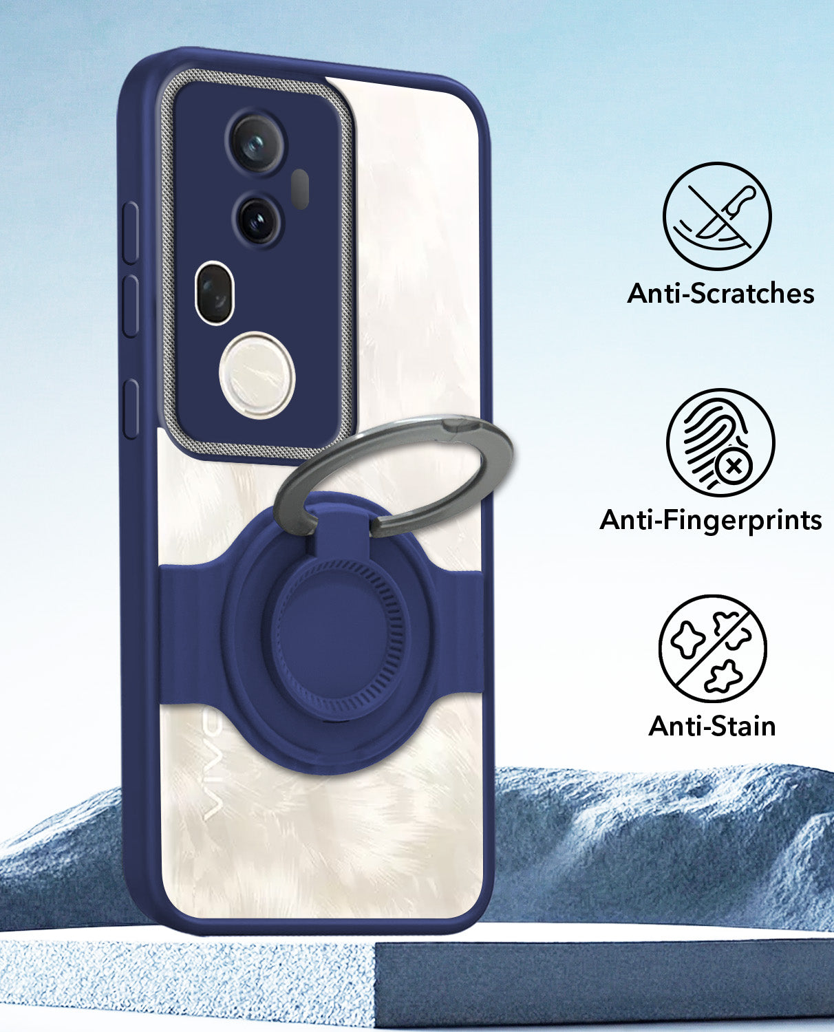 For Vivo T4 Ultra Back Cover Case with stand (Built-in Ring Holder Kickstand | Lifetime Anti Yellow | Camera Protection)