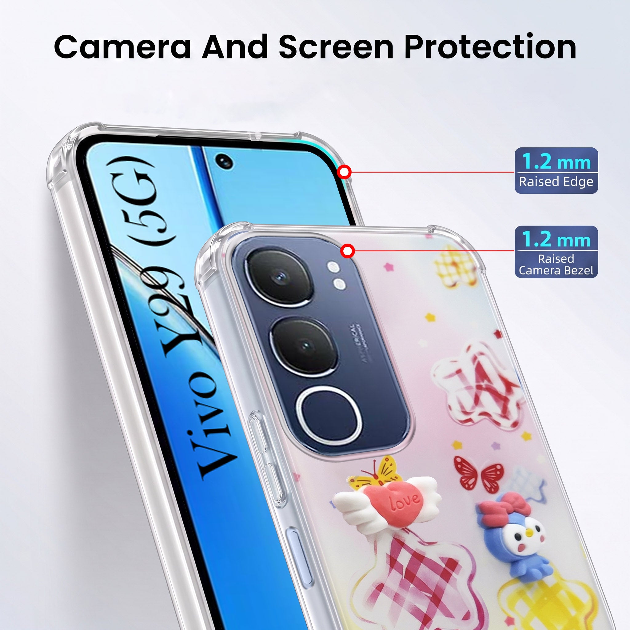For Vivo Y29 Back Cover Case (3D Cute Cartoons | Hard Back Side Soft | Matte Premium Finish | HD Printing)
