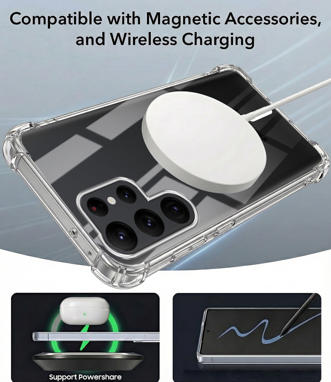 For Samsung Galaxy S22 Ultra 5G Back Cover Shockproof Crystal-Clear (Magsafe Wireless Support | Drop & Camera Protection | Hard Polycarbonate)