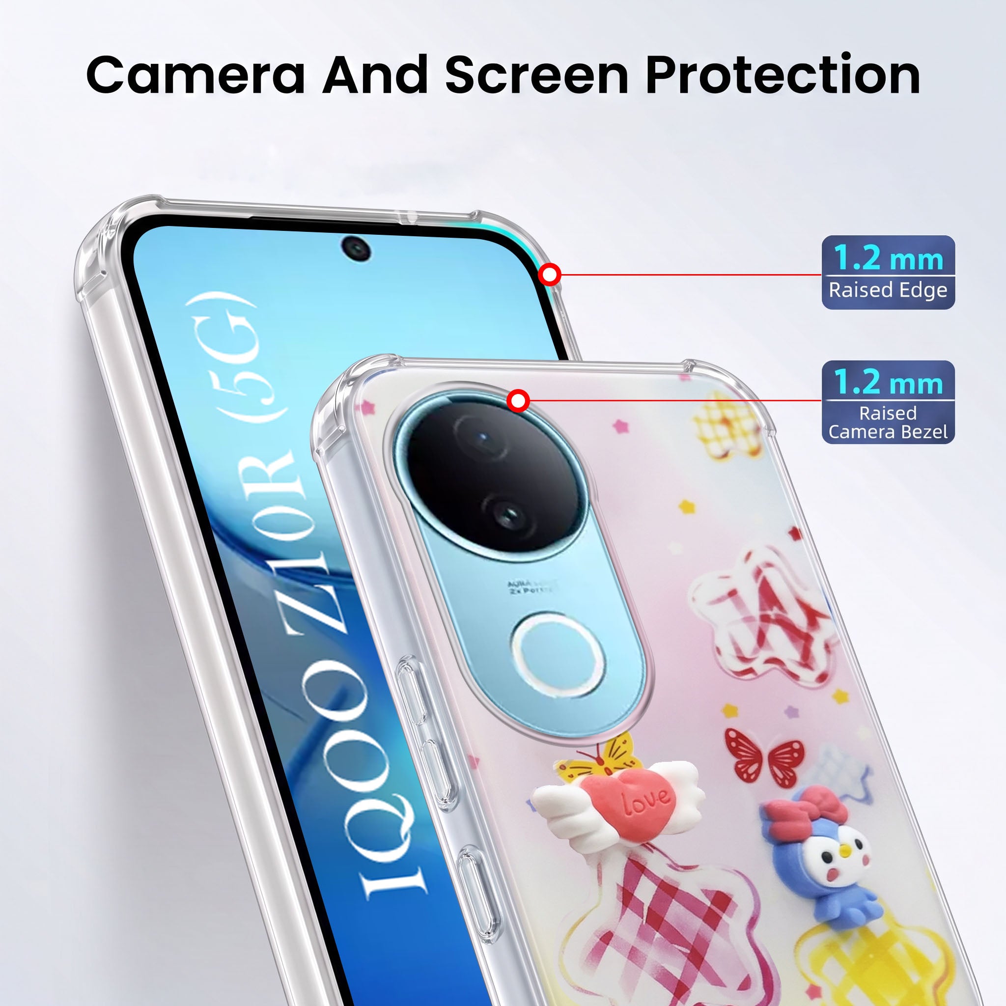 For Vivo iQOO Z10R Back Cover Case (3D Cute Cartoons | Hard Back Side Soft | Matte Premium Finish | HD Printing)