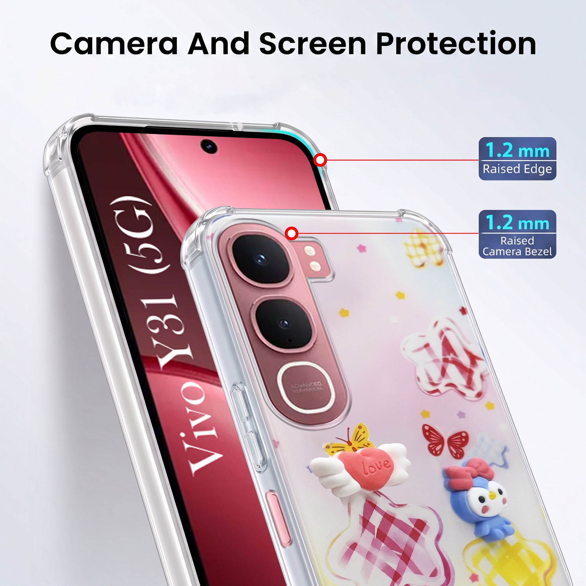 For Vivo Y31 5G Back Cover Case (3D Cute Cartoons | Hard Back Side Soft | Matte Premium Finish | HD Printing)
