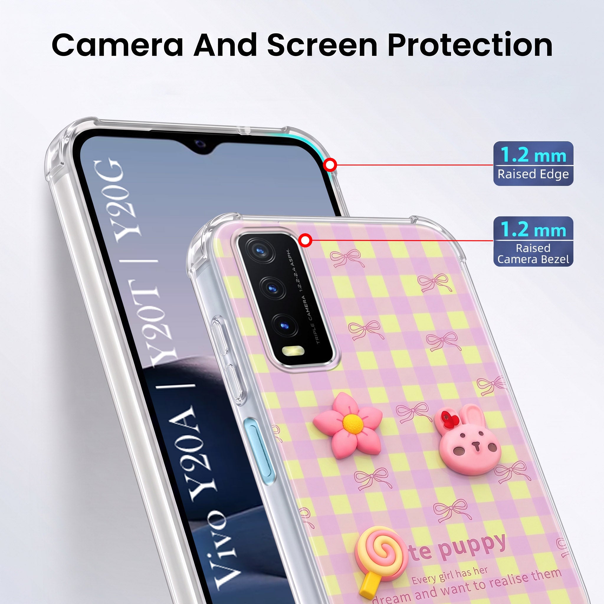 For Vivo Y20A | Y20T | Y20G Back Cover Case (3D Cute Cartoons | Hard Back Side Soft | Matte Premium Finish | HD Printing)