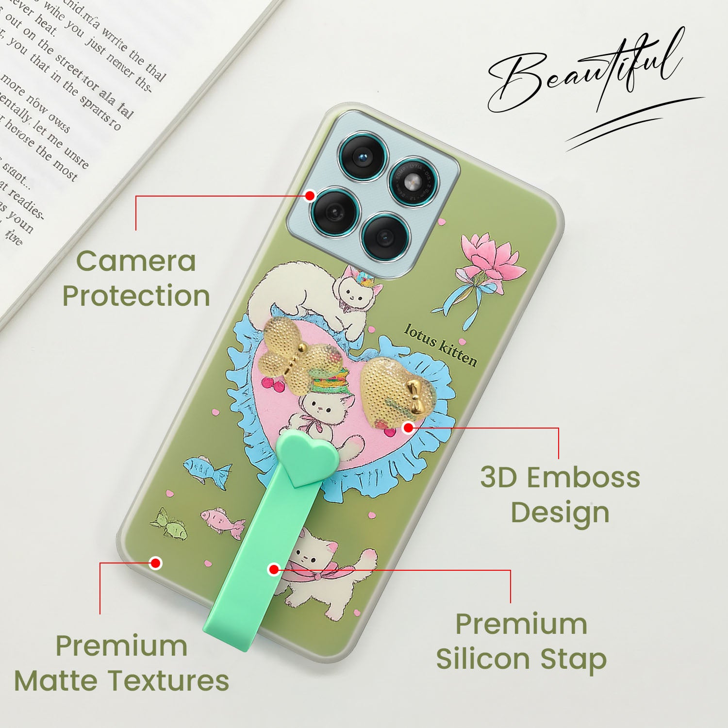 For Motorola Moto Edge 60 Fusion Back Cover Case (3D Cute Heart Strap Holder | Camera Protection | Designer Girls Print)