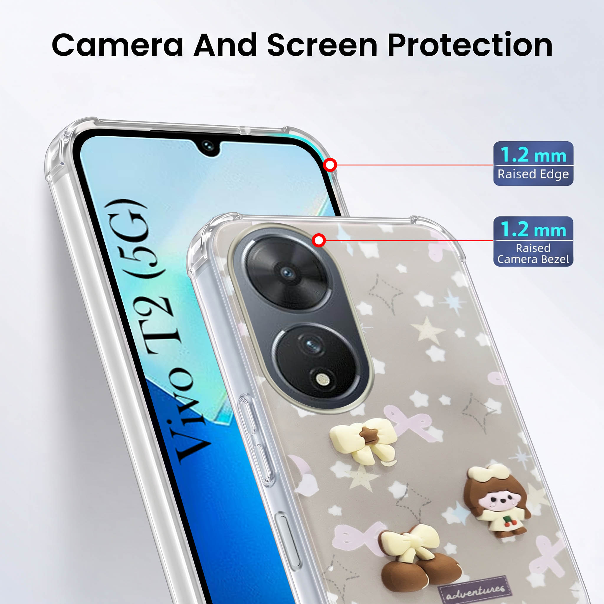 For Vivo T2 Back Cover Case (3D Cute Cartoons | Hard Back Side Soft | Matte Premium Finish | HD Printing)
