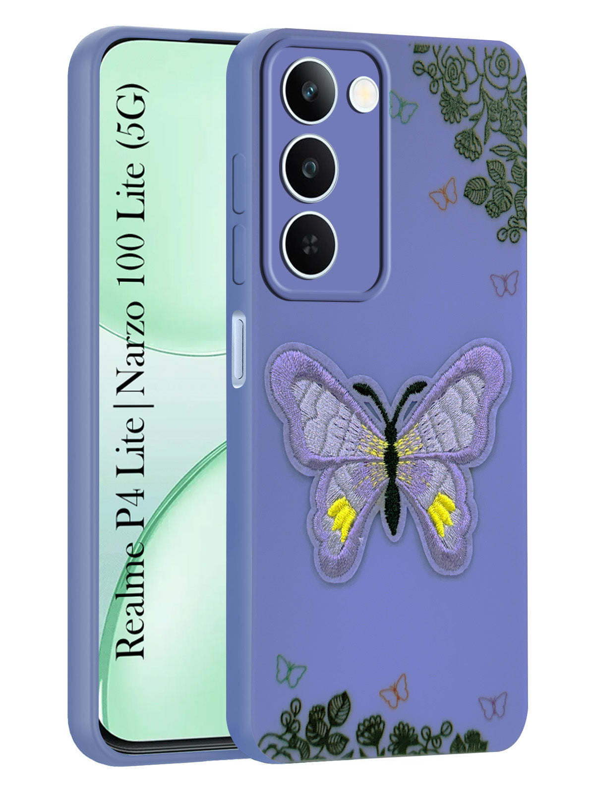 For Realme P4 Lite 5G | Realme Narzo 100 Lite 5G Back Cover Case (Soft Butterfly Embroidery | Women Teen Girls | Camera Protection| Matte Silicone)