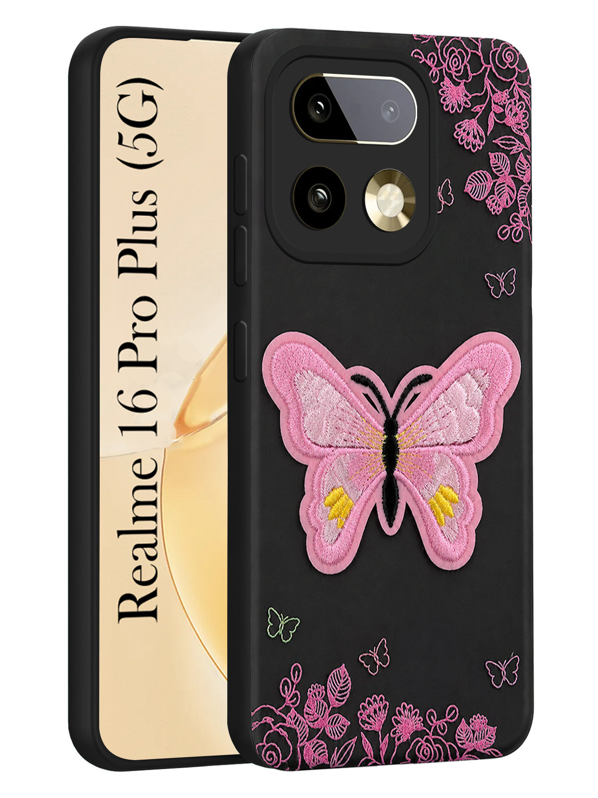 For Realme 16 Pro Plus 5G Back Cover Case (Soft Butterfly Embroidery | Women Teen Girls | Camera Protection| Matte Silicone)