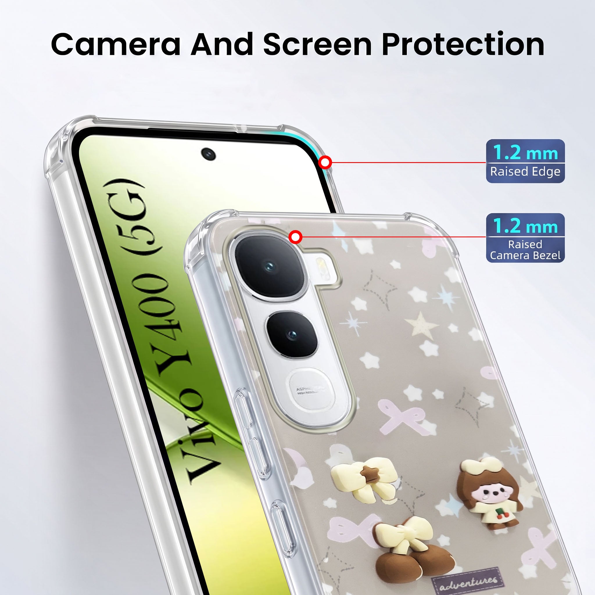 For Vivo Y400 Back Cover Case (3D Cute Cartoons | Hard Back Side Soft | Matte Premium Finish | HD Printing)