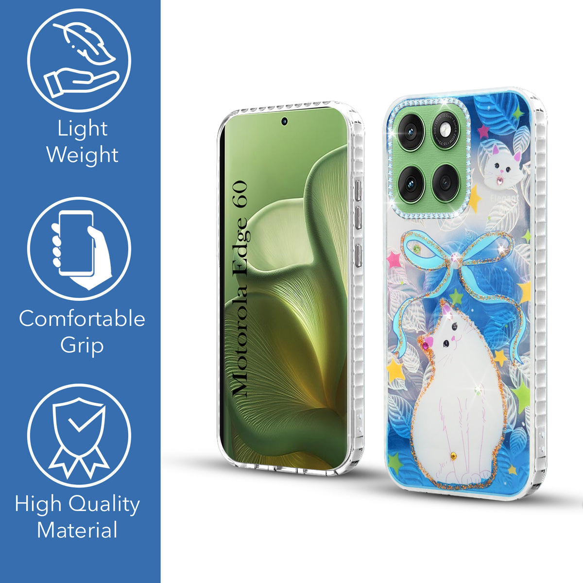 For Motorola Moto Edge 60 Back Cover Case (Luxury Floral Glitter Cute Butterfly | Diamond Studded Camera Bump | Girls & Women Design)