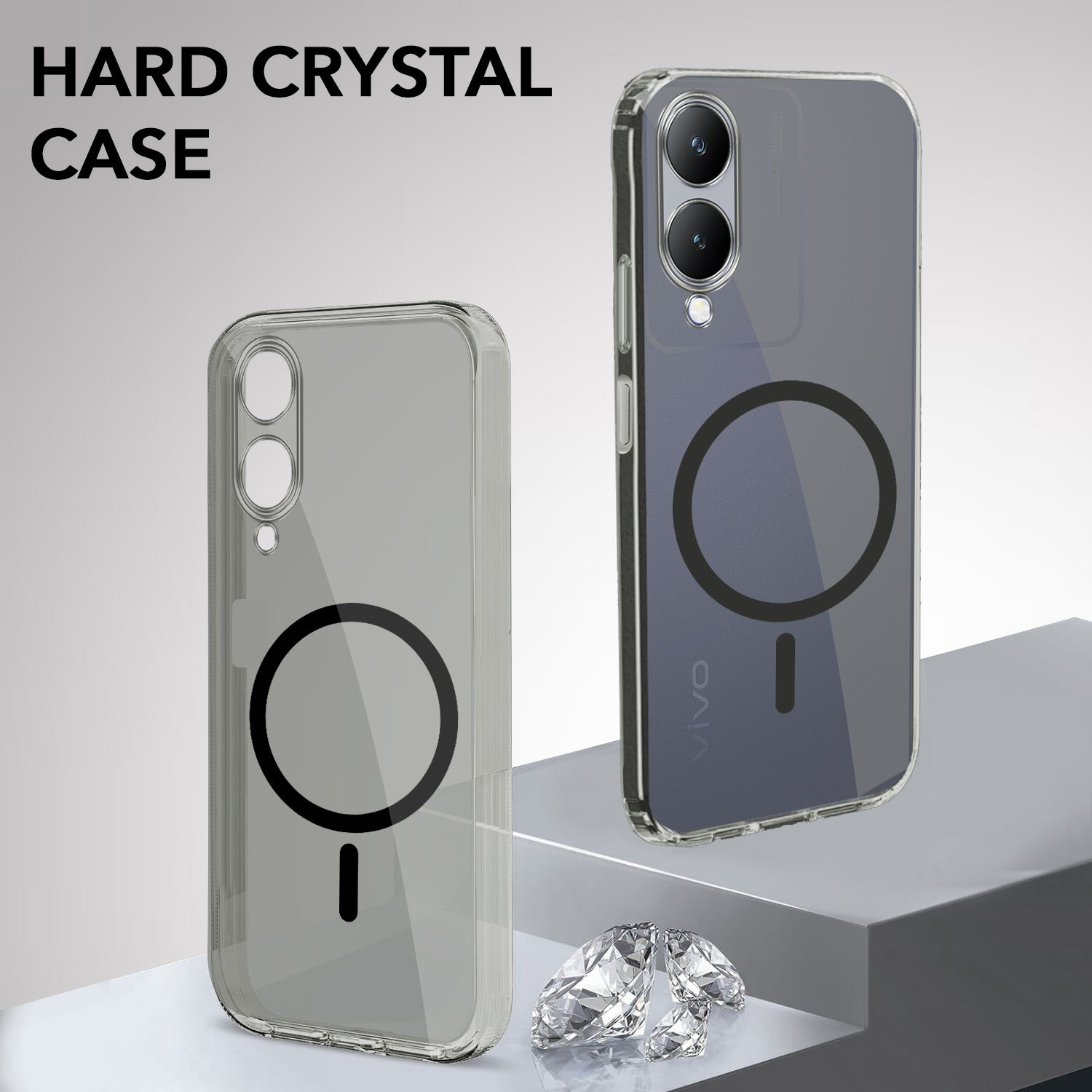 For Vivo Y17s Back Cover Case Lifetime Anti-Yellow MagSafe Compatible Clear (Sleek Hard Crystal | Shockproof and Camera Protection)