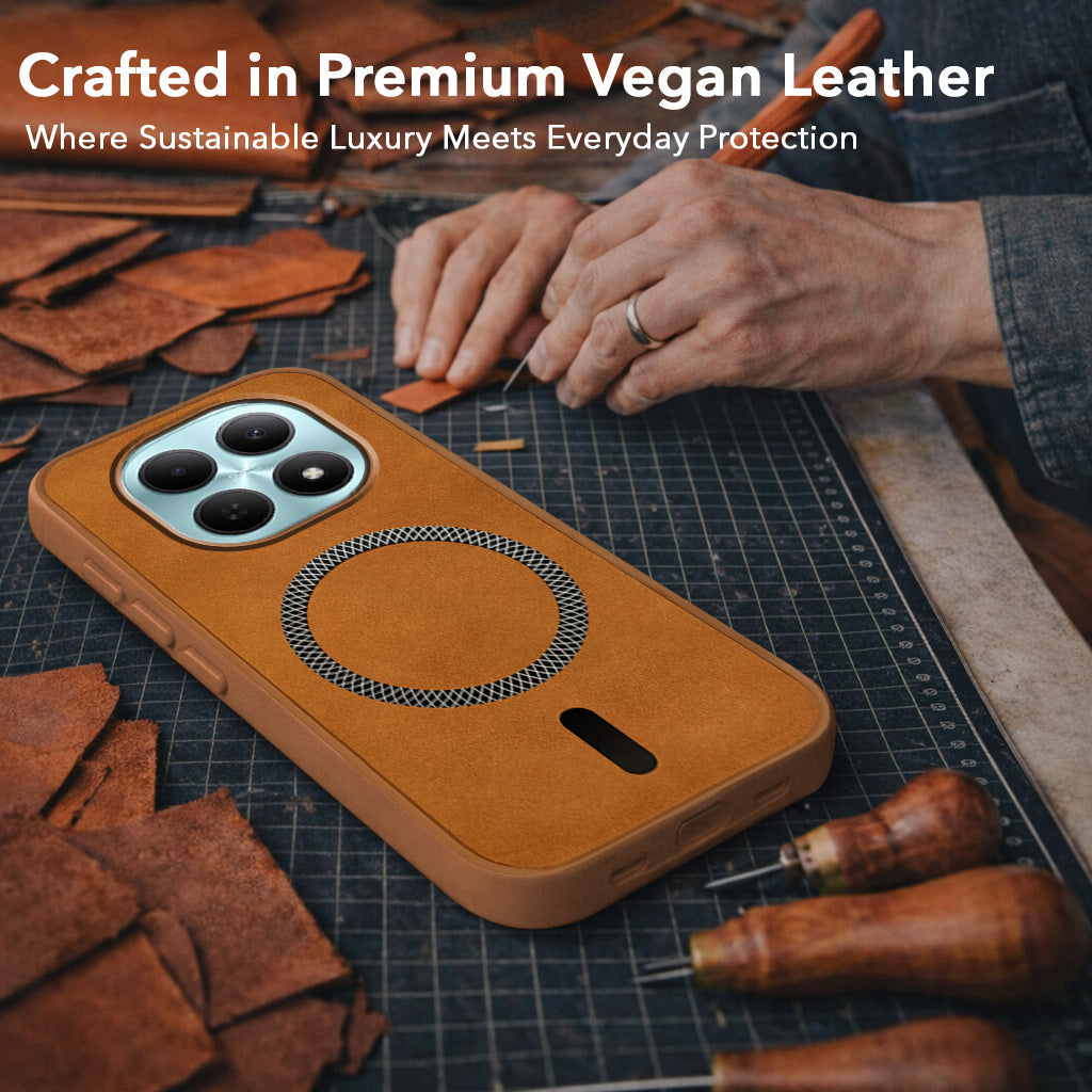 For Poco M8 5G Back Cover Case Leather Finish (MagSafe Compatible Wireless Charging | Soft Touch | Camera Bump Protection)