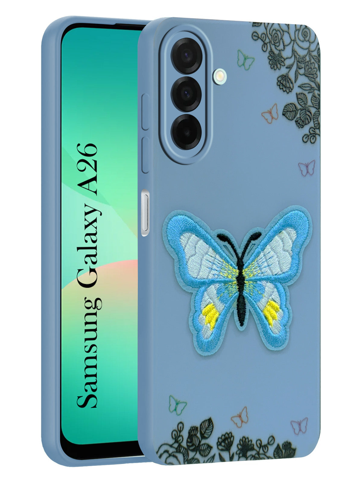 For Samsung Galaxy A26 5G Back Cover Case (Soft Butterfly Embroidery | Women Teen Girls | Camera Protection| Matte Silicone)