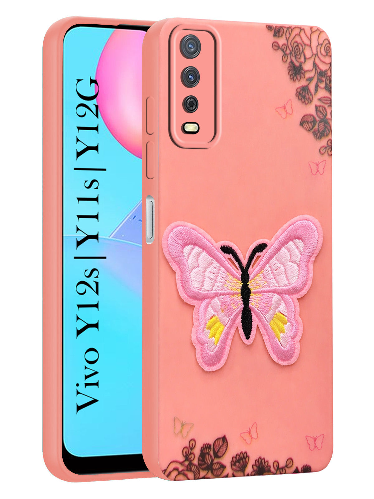 For Vivo Y12s | Y11s | Y12G Back Cover Case (Soft Butterfly Embroidery | Women Teen Girls | Camera Protection| Matte Silicone)