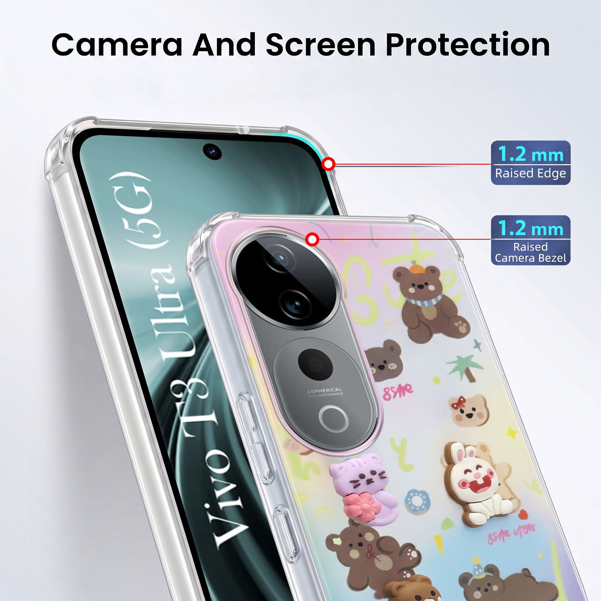For Vivo T3 Ultra Back Cover Case (3D Cute Cartoons | Hard Back Side Soft | Matte Premium Finish | HD Printing)