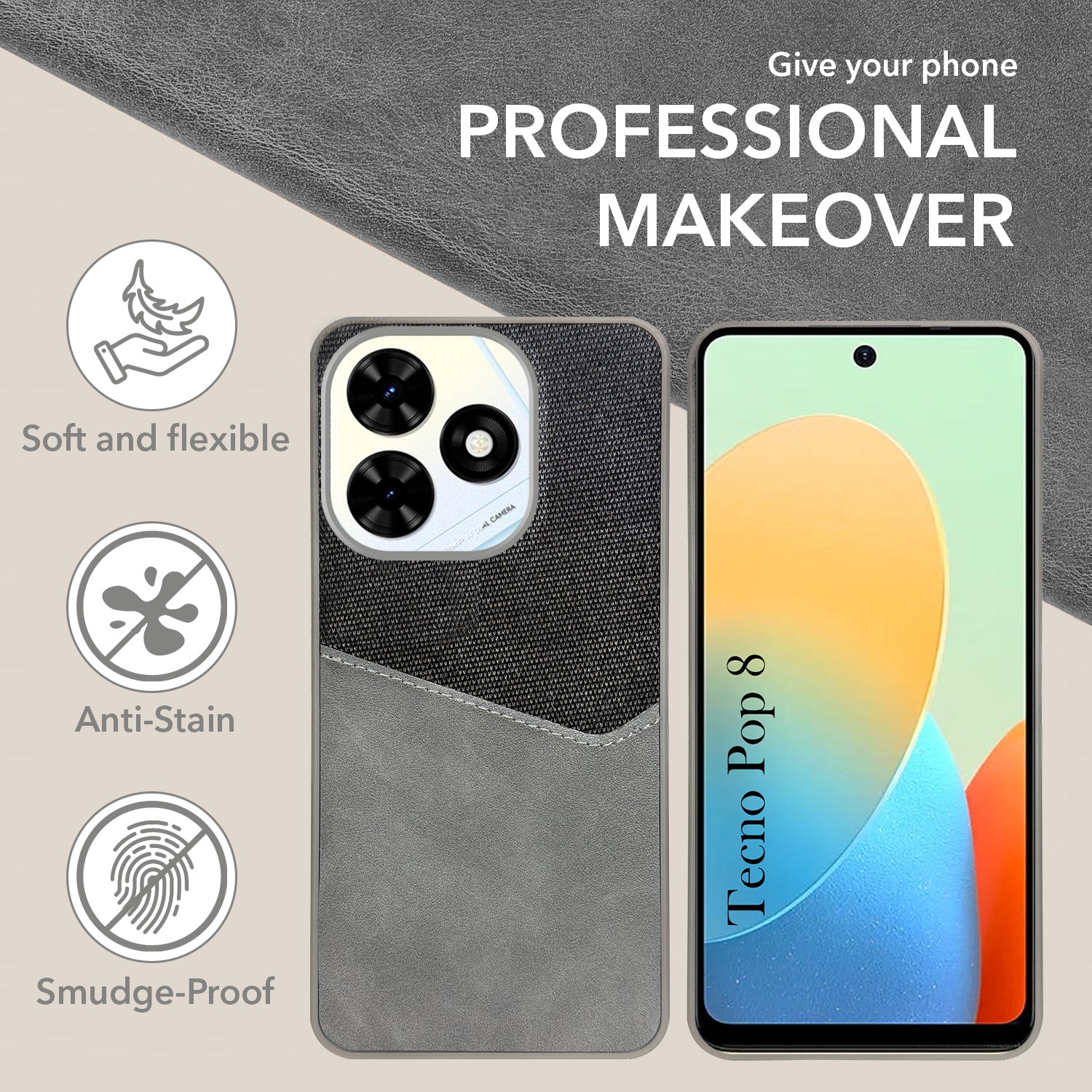 For Tecno Pop 8 Back Cover Case (Dual PU Leather Stitch | Professional Minimalist | Soft and Flexible)