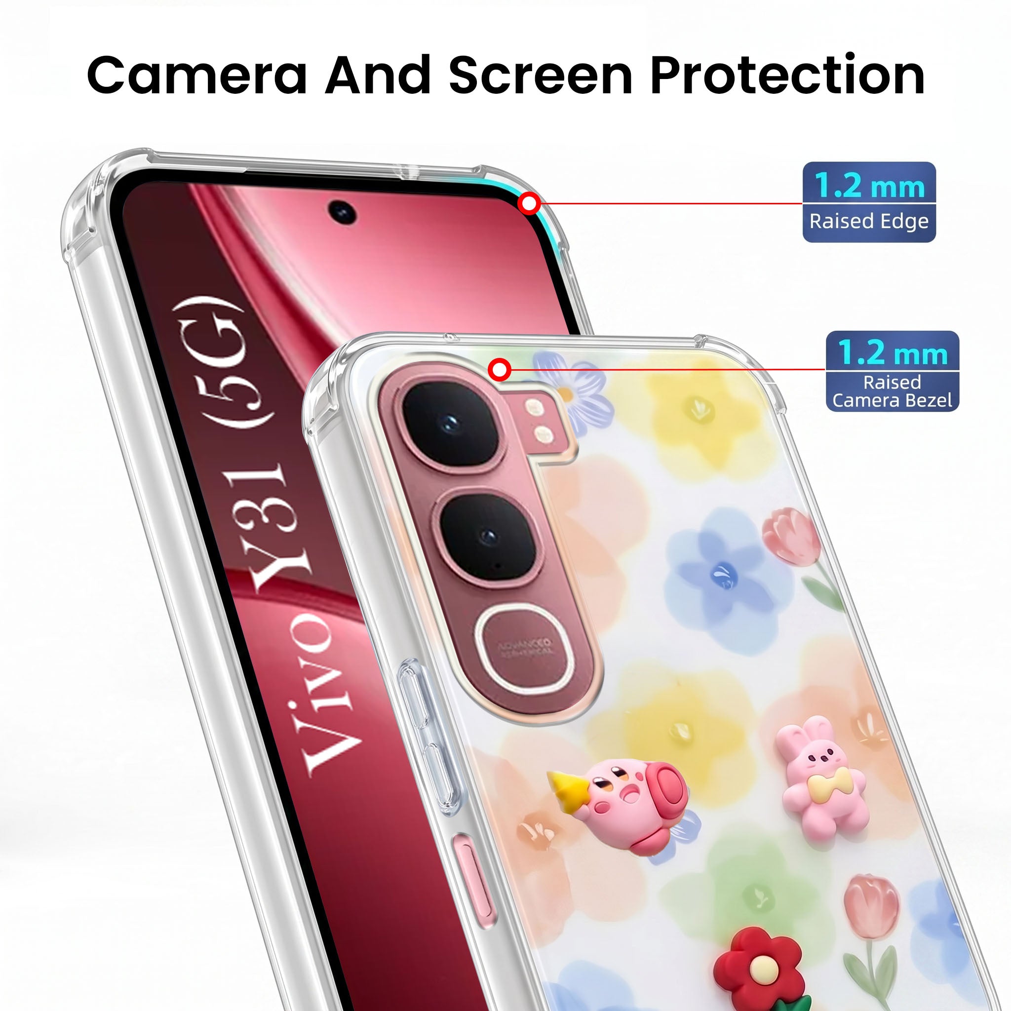 For Vivo Y31 5G Back Cover Case (3D Cute Cartoons | Hard Back Side Soft | Matte Premium Finish | HD Printing)