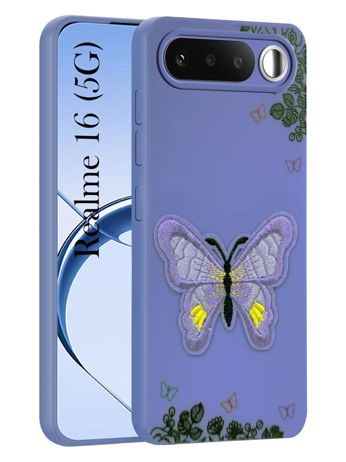 For Realme 16 Back Cover Case (Soft Butterfly Embroidery | Women Teen Girls | Camera Protection| Matte Silicone)