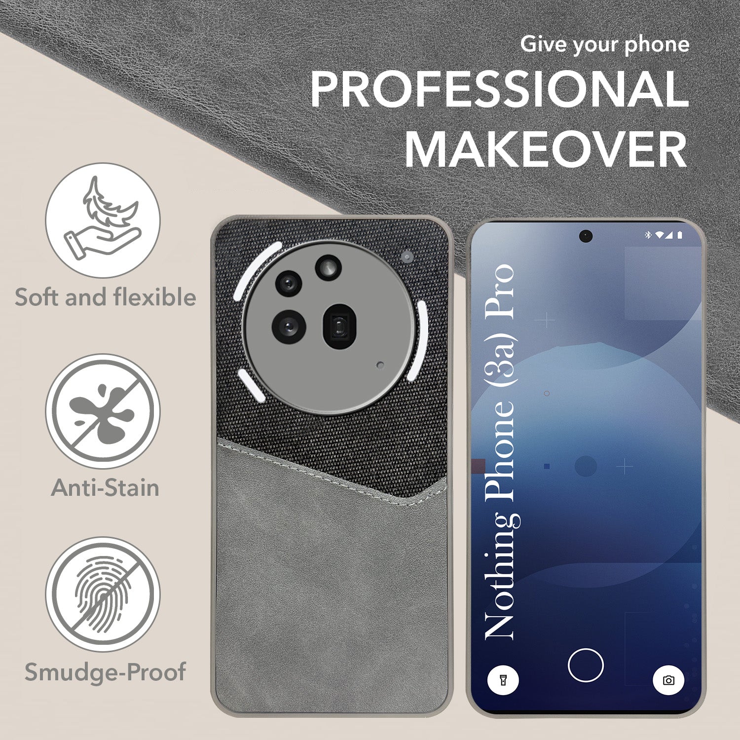 For Nothing Phone 3A Pro 5G Back Cover Case  (Dual PU Leather Stitch | Professional Minimalist | Soft and Flexible)