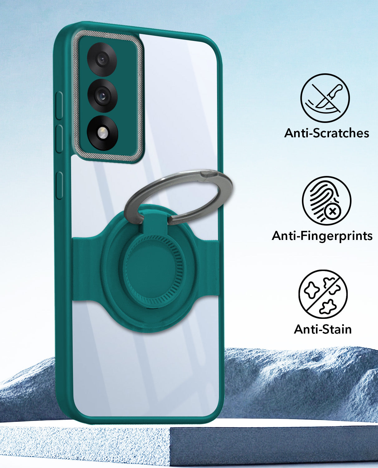 For Oneplus Nord 5 Back Cover Case with stand (Built-in Ring Holder Kickstand | Lifetime Anti Yellow | Camera Protection)