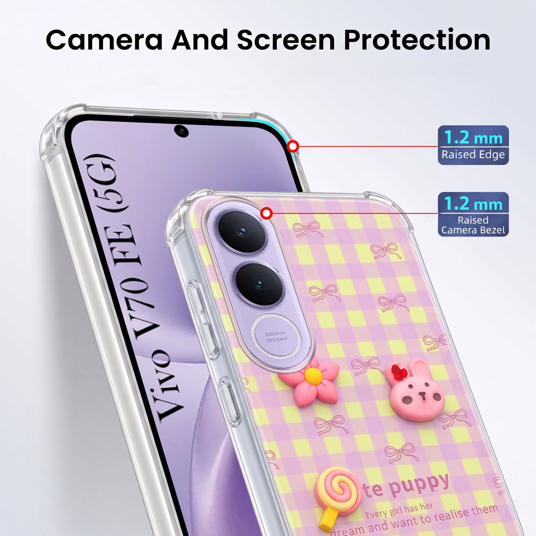 For Vivo V70 FE 5G Back Cover Case (3D Cute Cartoons | Hard Back Side Soft | Matte Premium Finish | HD Printing)