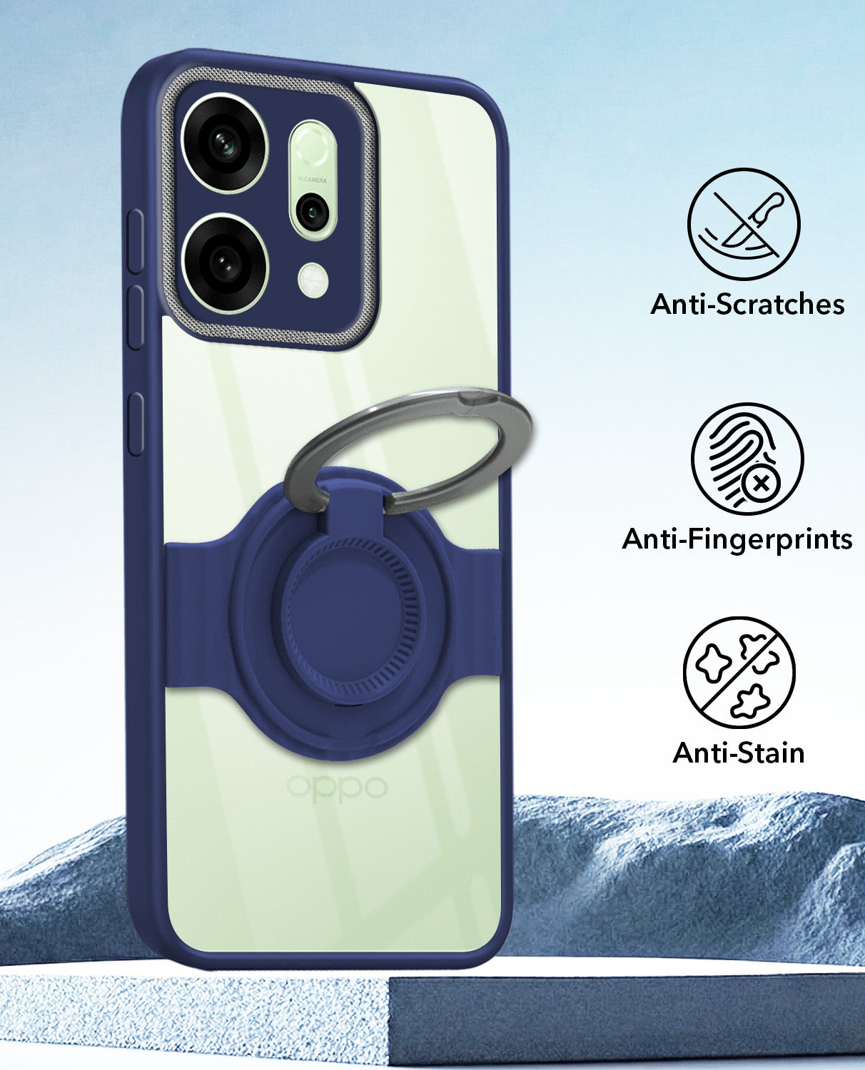 For Oppo Reno14 5G | Oppo Reno 14 5G Back Cover Case with stand (Built-in Ring Holder Kickstand | Lifetime Anti Yellow | Camera Protection)