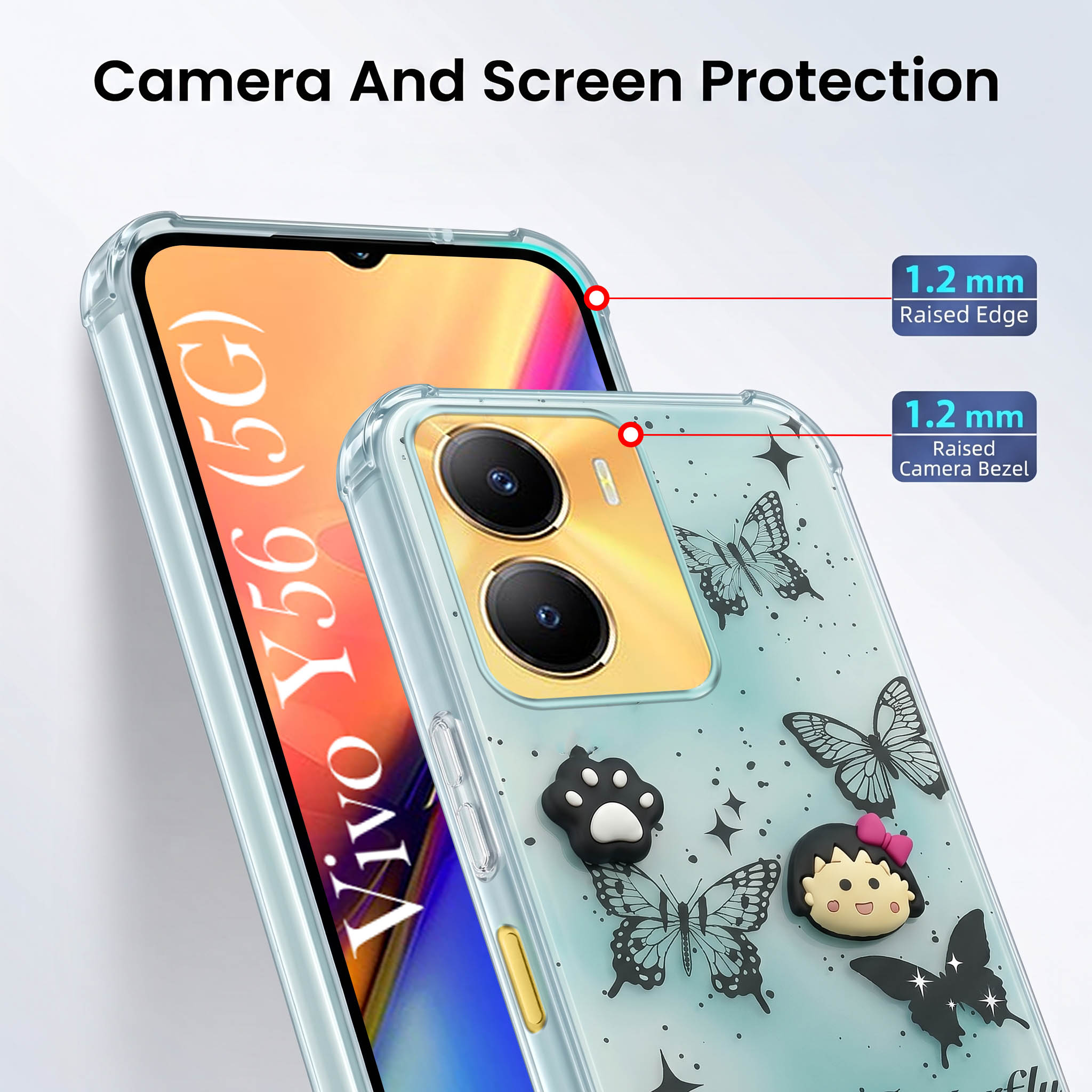 For Vivo Y56 5G Back Cover Case (3D Cute Cartoons | Hard Back Side Soft | Matte Premium Finish | HD Printing)