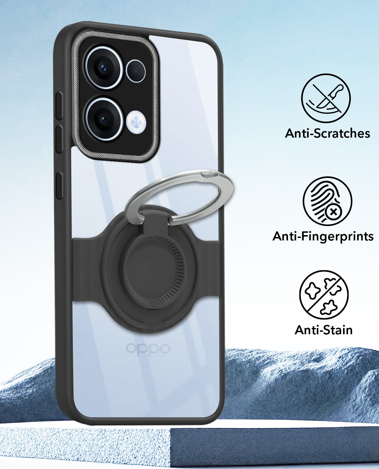 For Oppo Reno13 5G | Oppo Reno 13 5G Back Cover Case with stand (Built-in Ring Holder Kickstand | Lifetime Anti Yellow | Camera Protection)