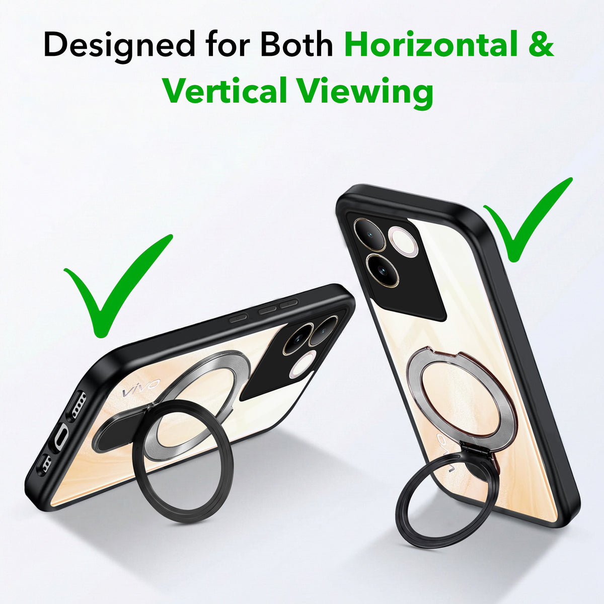 For Vivo T2 Pro Back Cover Case (Kick Stand Ring Holder | Life time Anti Yellow | Camera Protection)