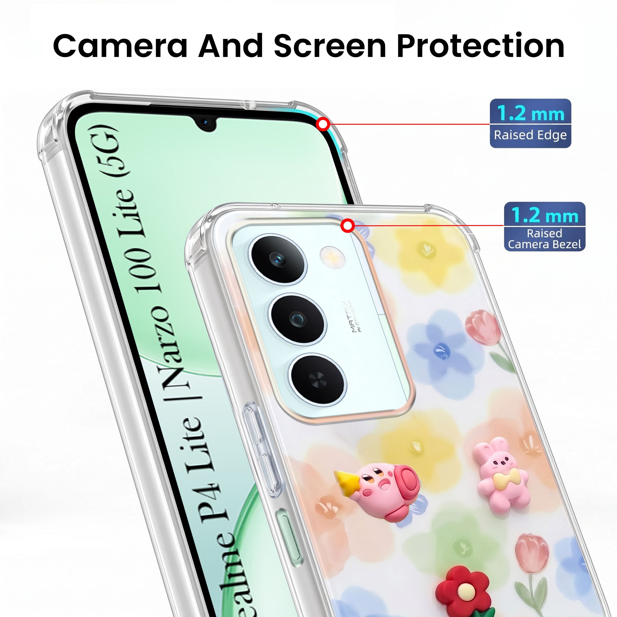 For Realme P4 Lite 5G | Realme Narzo 100 Lite 5G Back Cover Case (3D Cute Cartoons | Hard Back Side Soft | Matte Premium Finish | HD Printing)