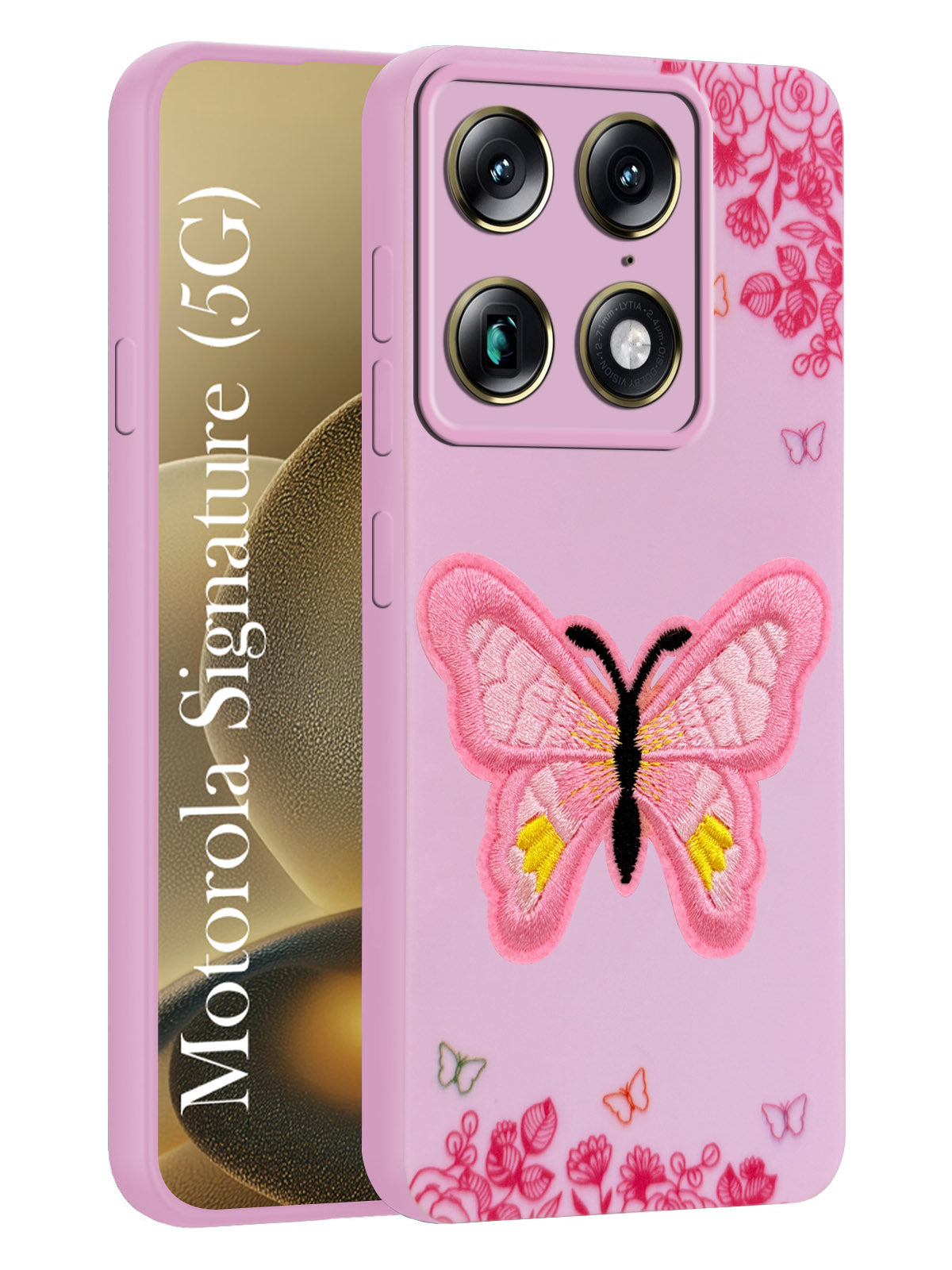 For Motorola Moto Signature 5G Back Cover Case (Soft Butterfly Embroidery | Women Teen Girls | Camera Protection| Matte Silicone)