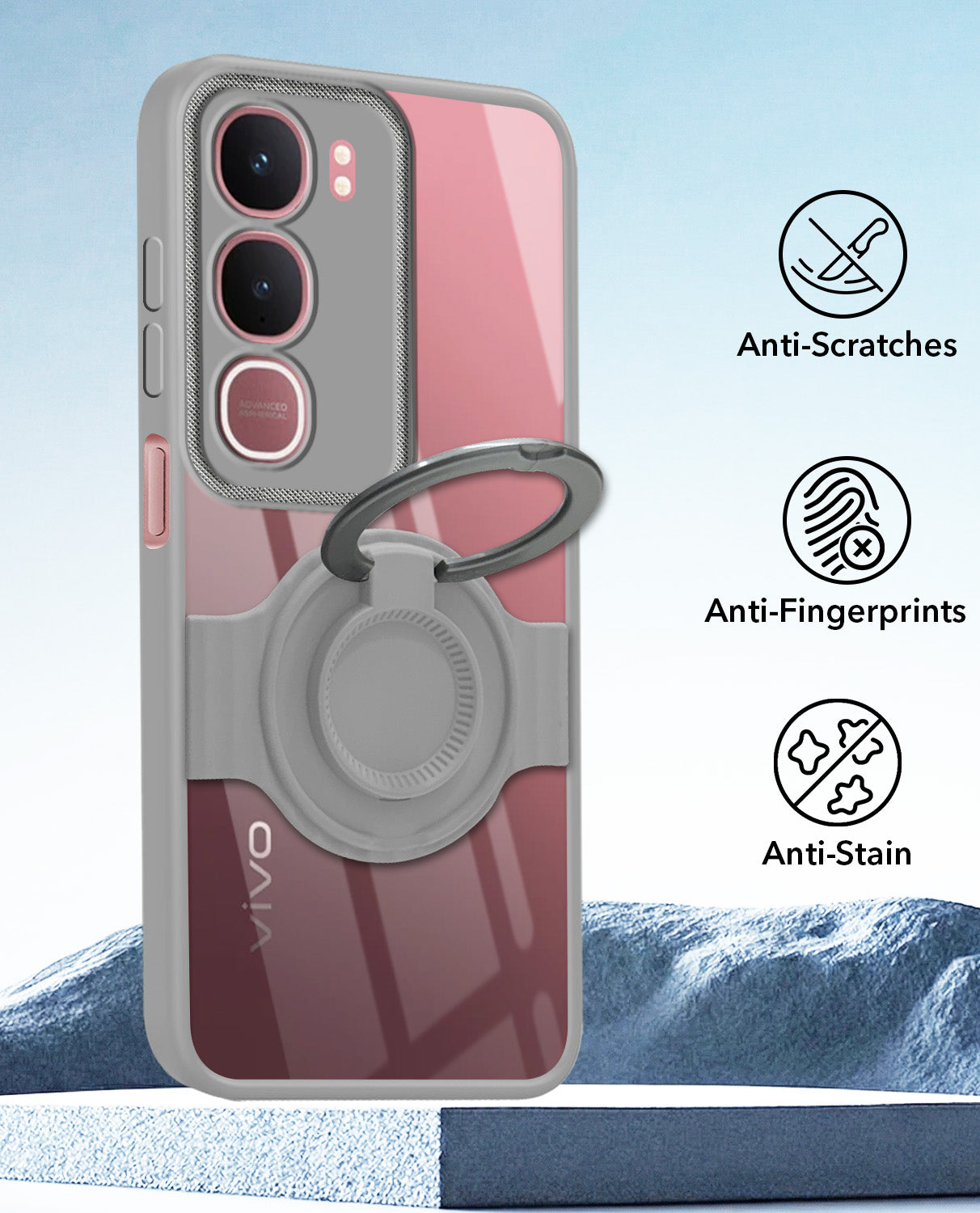 For Vivo Y31 5G Back Cover Case with stand (Built-in Ring Holder Kickstand | Lifetime Anti Yellow | Camera Protection)