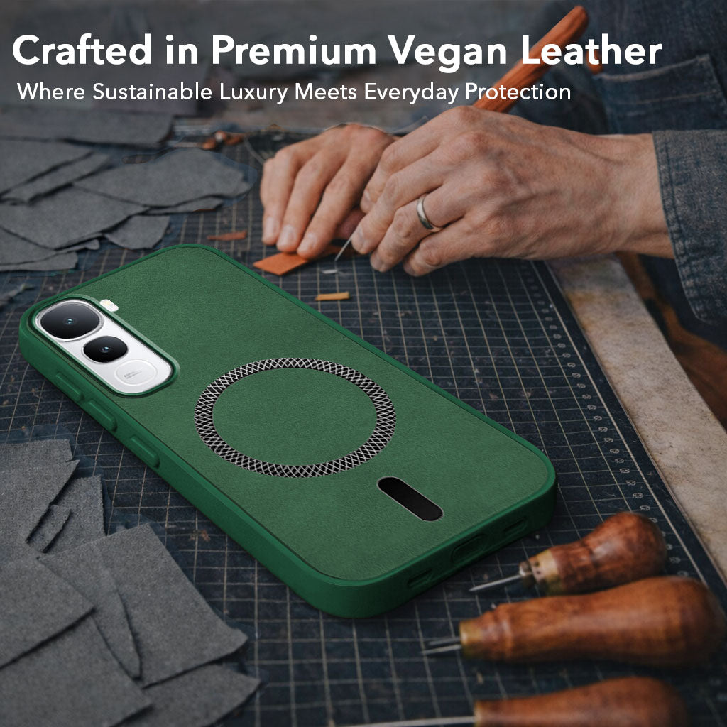For Vivo Y400 Back Cover Case Leather Finish (MagSafe Compatible Wireless Charging | Soft Touch | Camera Bump Protection)