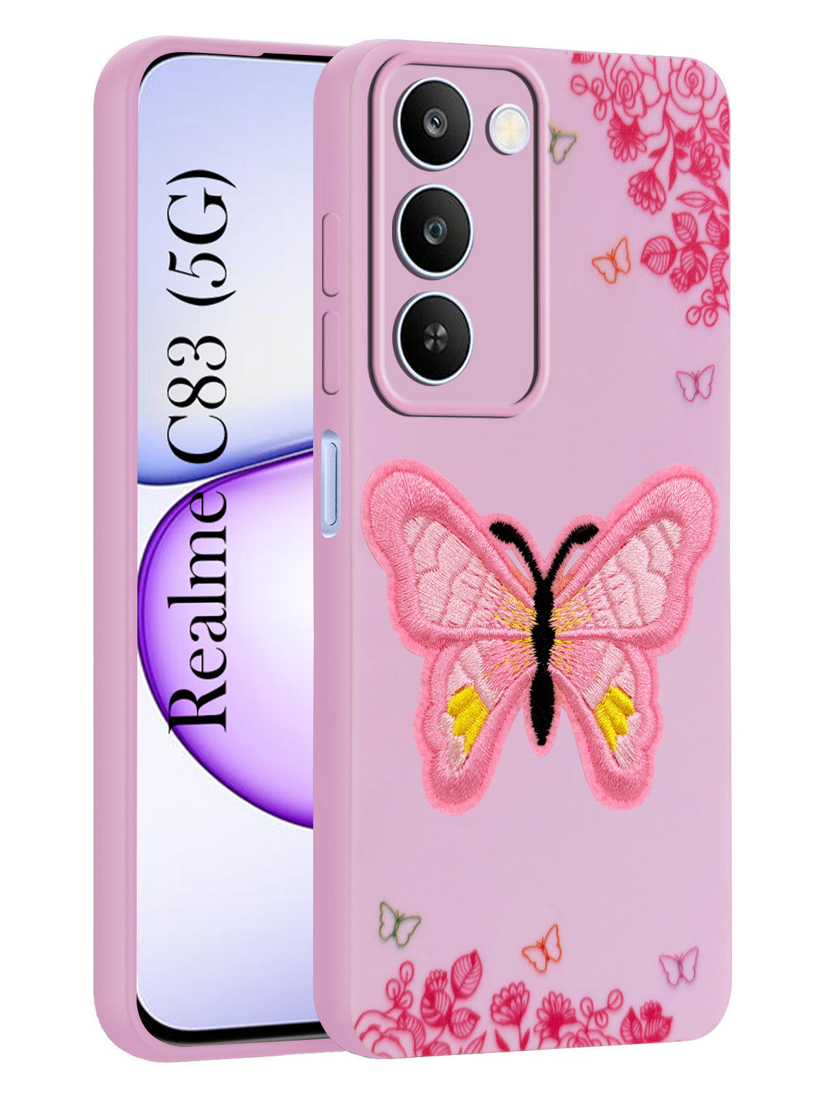 For Realme C83 5G Back Cover Case (Soft Butterfly Embroidery | Women Teen Girls | Camera Protection| Matte Silicone)