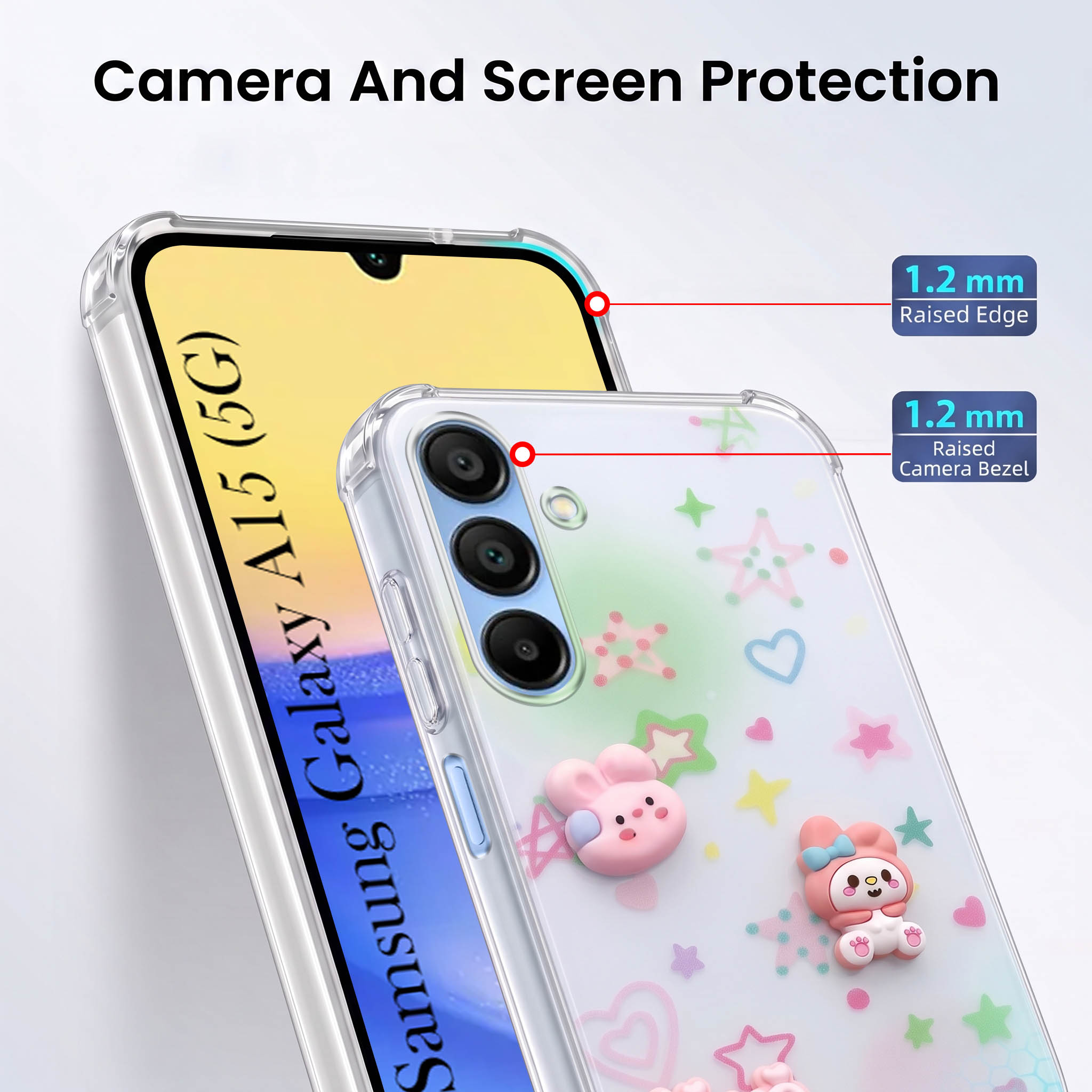 For Samsung Galaxy A15 5G Back Cover Case (3D Cute Cartoons | Hard Back Side Soft | Matte Premium Finish | HD Printing)