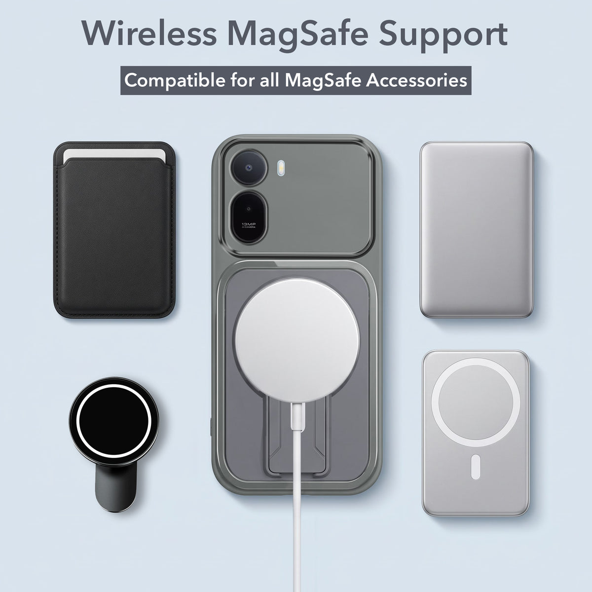 For Redmi A7 Pro 4G|5G Back Case Cover Metallic (Hybrid Armor Kickstand | MagSafe Compatible | Camera Protection Shockproof)