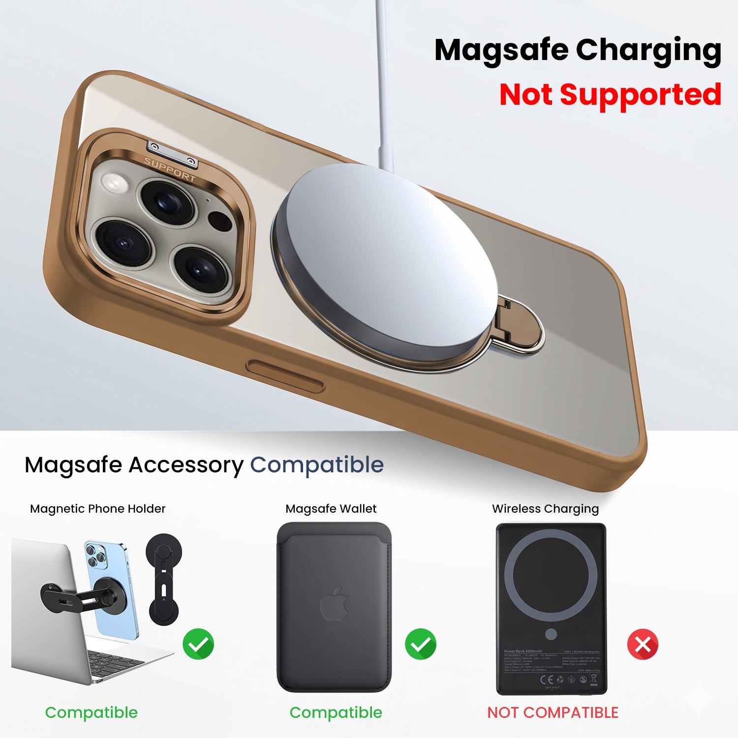For Apple iPhone 15 Pro Max Back Cover Case Crystal (Lifetime Anti Yellow | Magnetic Ring Stand | Camera Lens Protection | MagSafe Compatible)