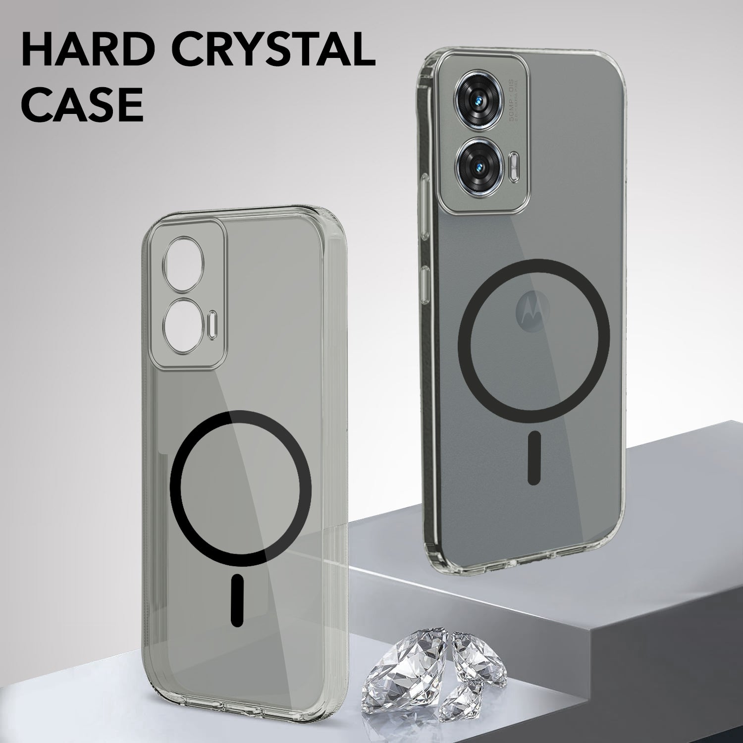 For Motorola Moto Edge 50 Fusion Back Cover Case Lifetime Anti-Yellow MagSafe Compatible Clear (Sleek Hard Crystal | Shockproof and Camera Protection)