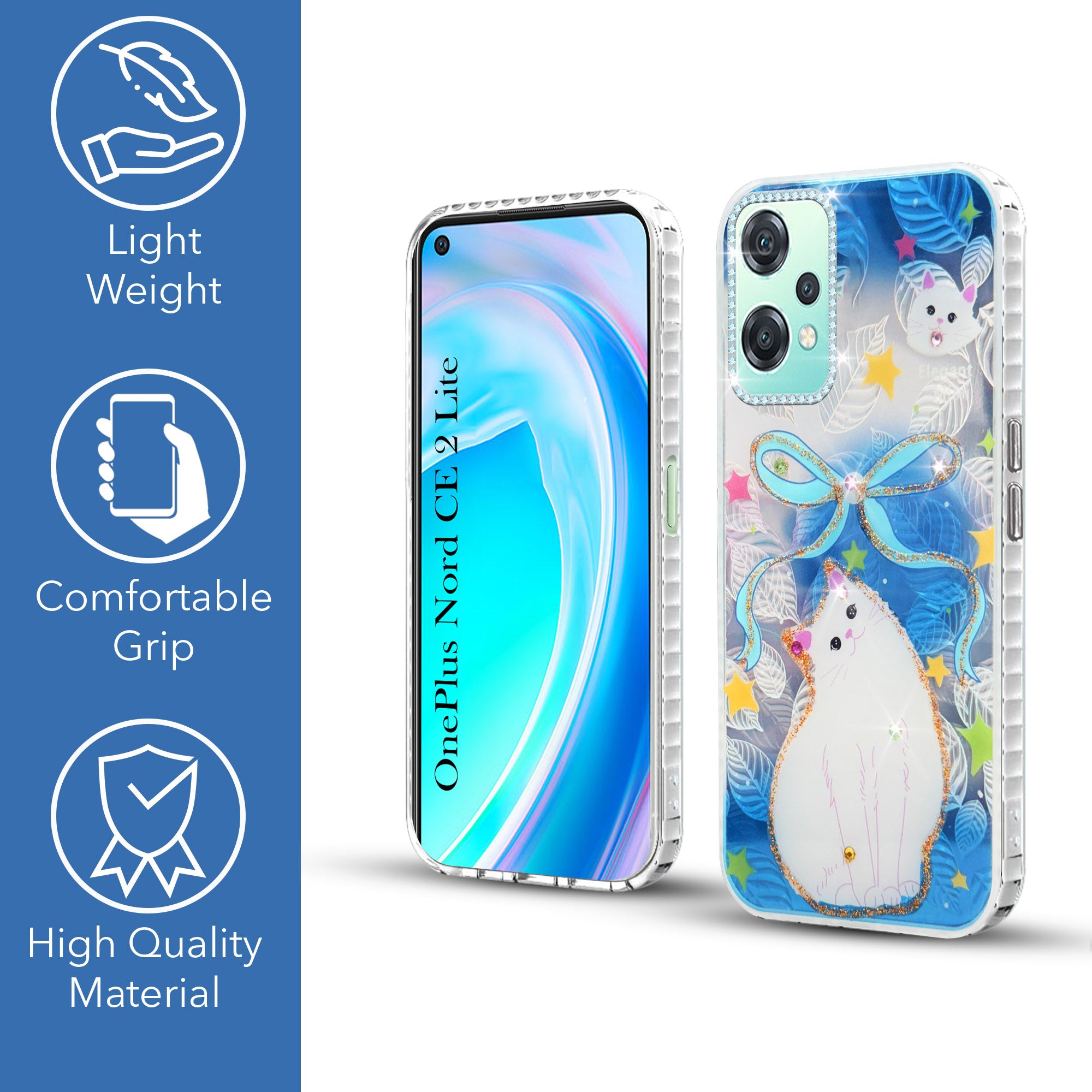 For OnePlus Nord CE 2 Lite Back Cover Case (Luxury Floral Glitter Cute Butterfly | Diamond Studded Camera Bump | Girls & Women Design)