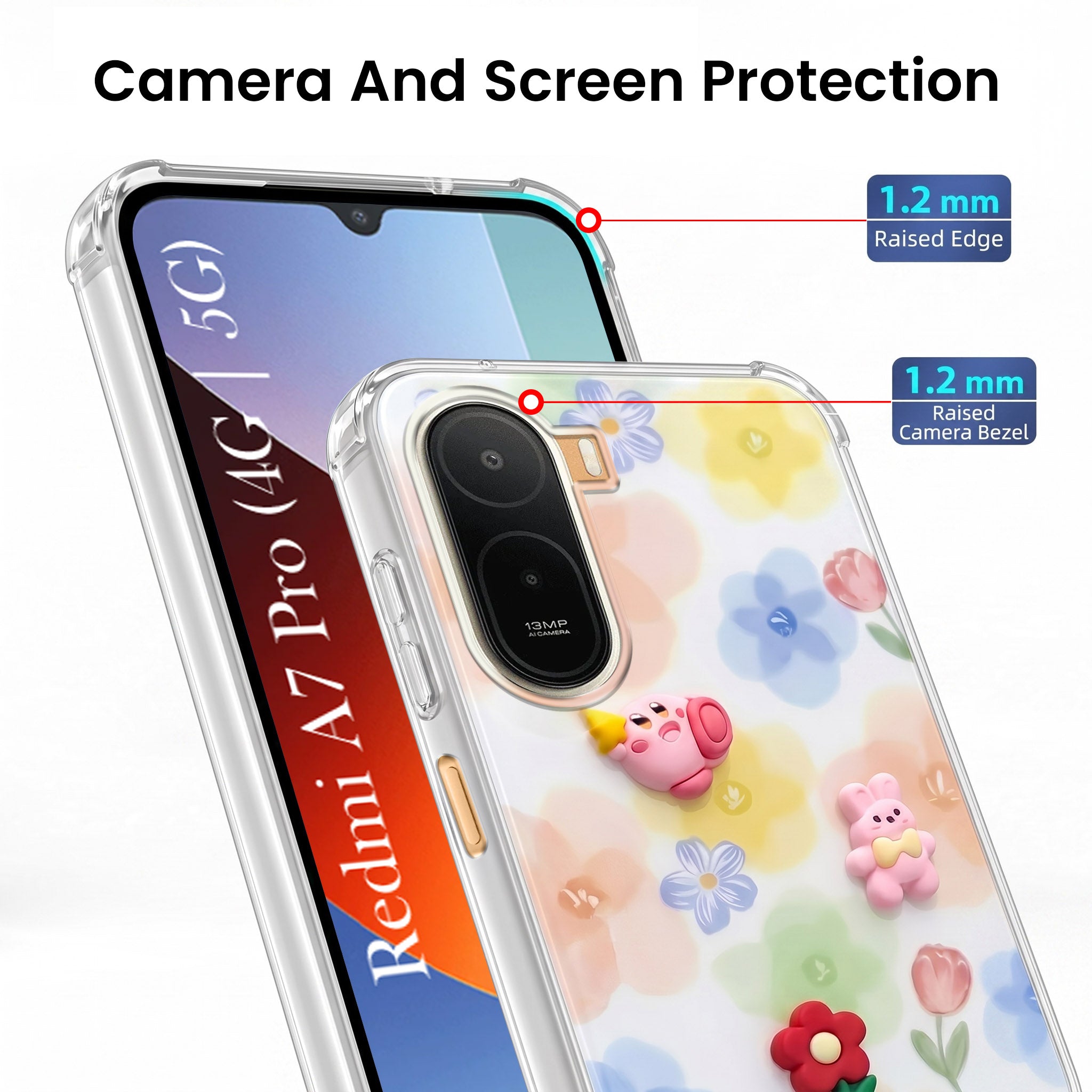 For Redmi A7 Pro 5G Back Cover Case (3D Cute Cartoons | Hard Back Side Soft | Matte Premium Finish | HD Printing)
