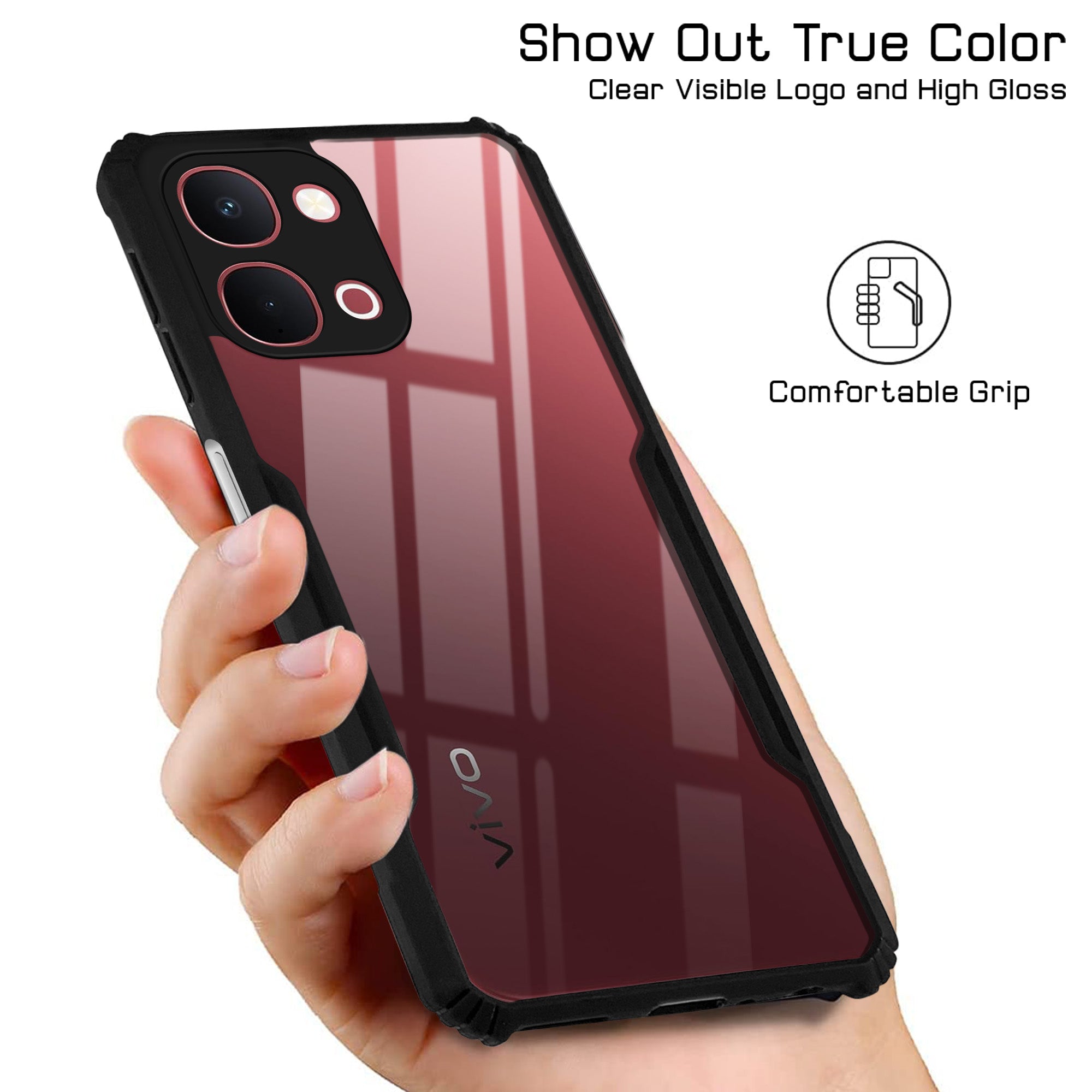 For Vivo Y51 Pro 5G | Vivo T5x Back Cover Case Hybrid (Shockproof with Polycarbonate Clear Panel | Professional Black)