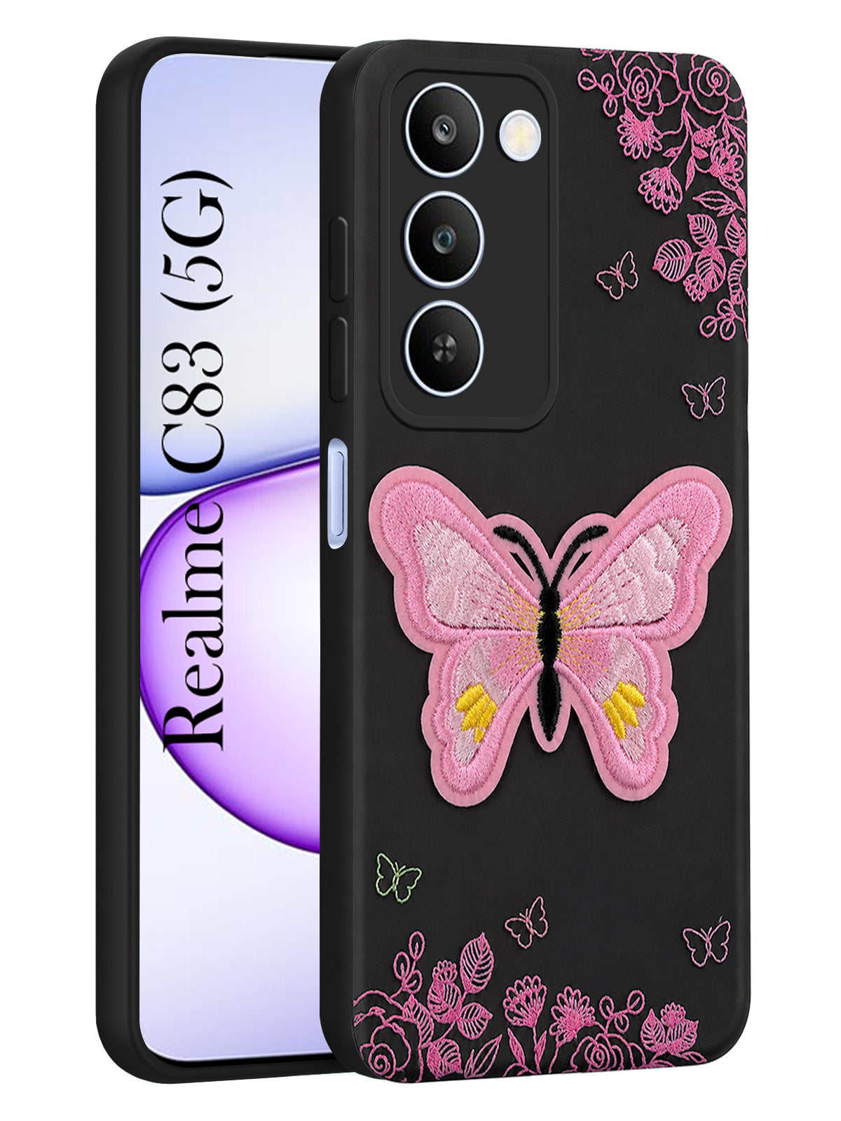 For Realme C83 5G Back Cover Case (Soft Butterfly Embroidery | Women Teen Girls | Camera Protection| Matte Silicone)