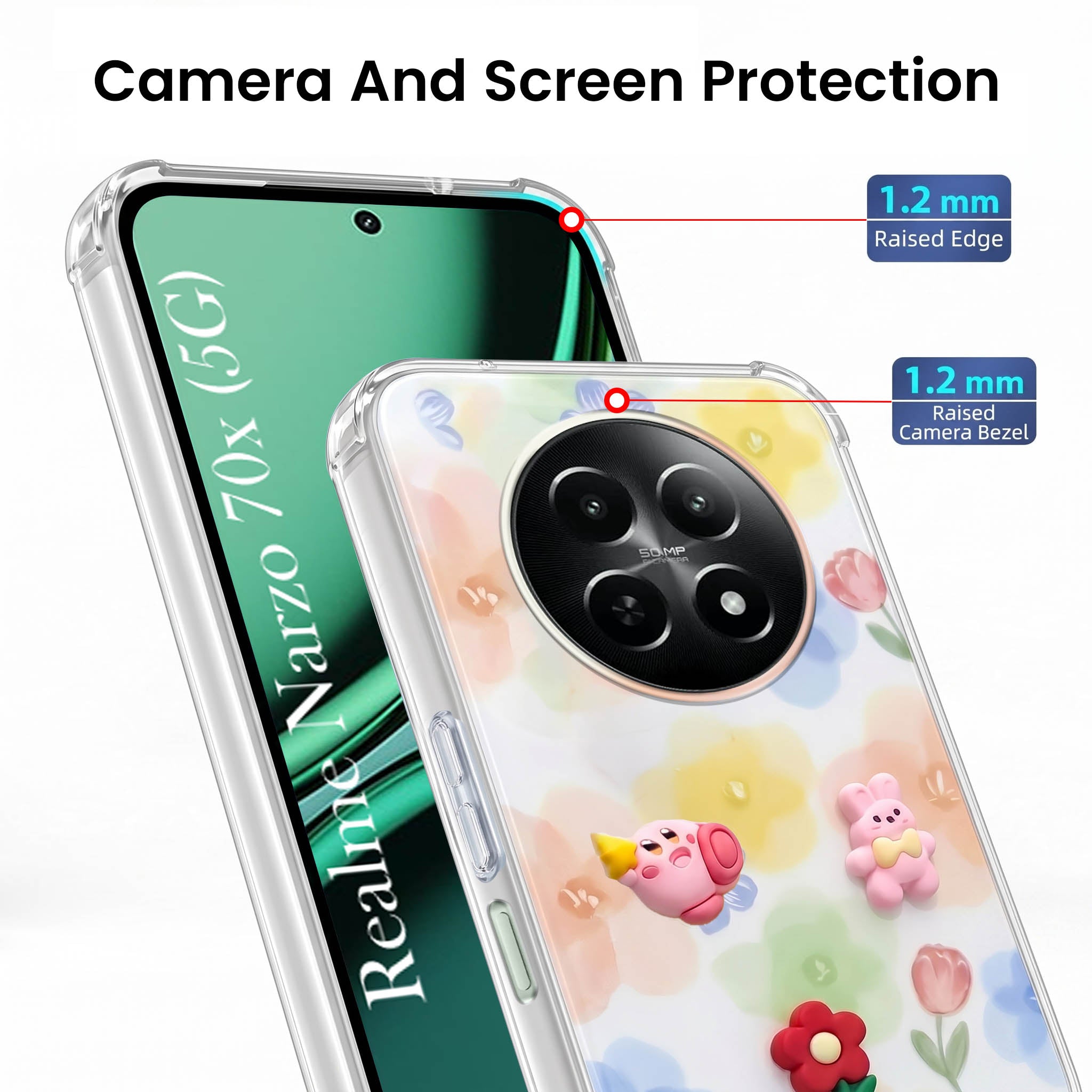 For Realme Narzo 70x 5G Back Cover Case (3D Cute Cartoons | Hard Back Side Soft | Matte Premium Finish | HD Printing)