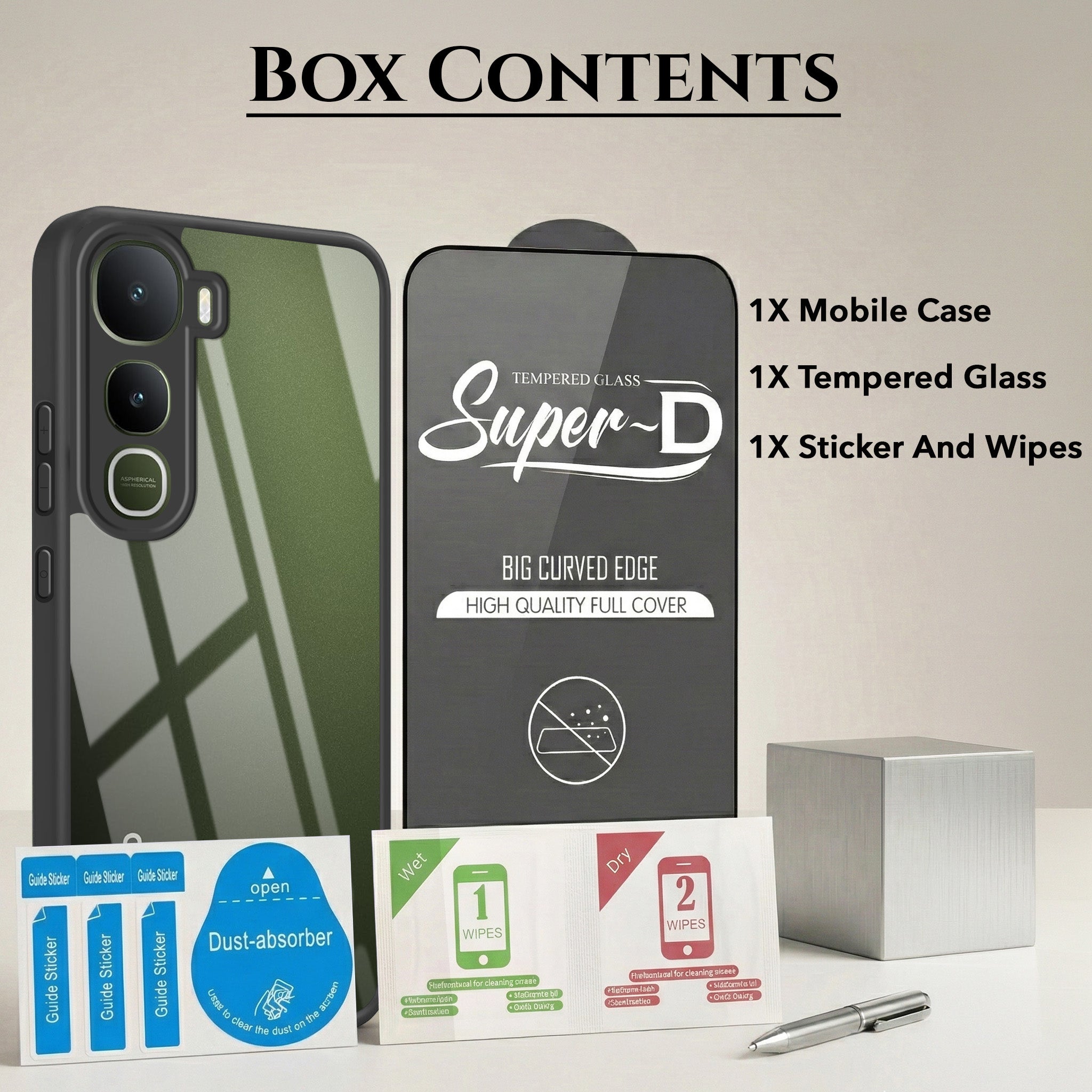 For Vivo Y400 Combo with Back Cover and 9H Tempered Glass (Lifetime Anti-Yellow | Crystal Clear Shockproof | Oleophobic Coating Screen Glass)