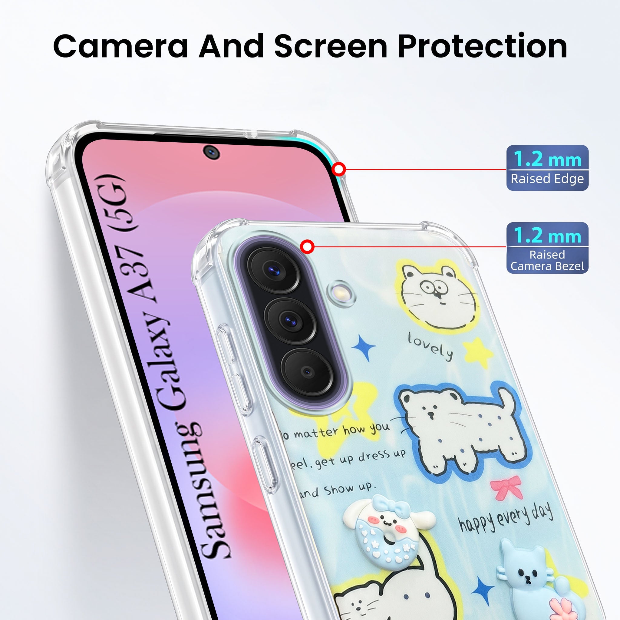 For Samsung Galaxy A37 5G Back Cover Case (3D Cute Cartoons | Hard Back Side Soft | Matte Premium Finish | HD Printing)